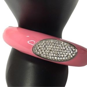 Pink and silver cuff bracelet with faux diamonds/ rhinestone